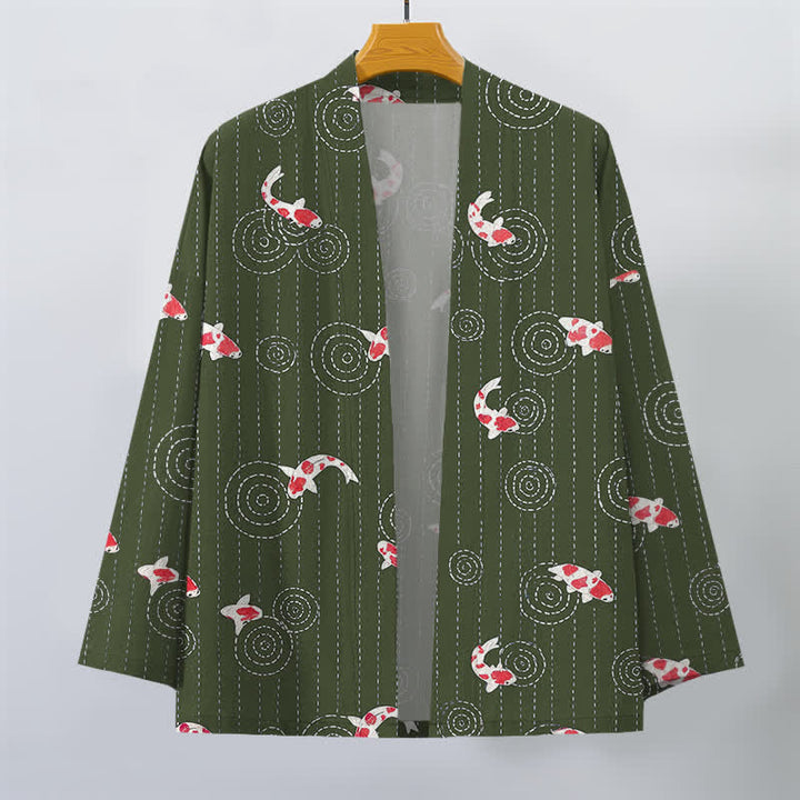 Buddha Stones Kimono de hombre de algodón con estampado de ondas Koi y frente abierto - image 10