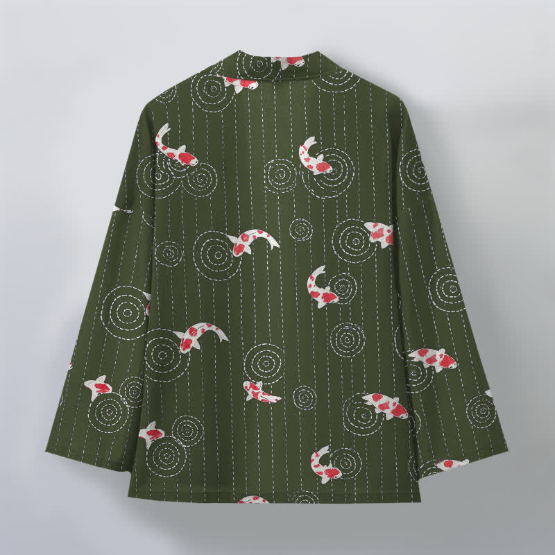 Buddha Stones Kimono de hombre de algodón con estampado de ondas Koi y frente abierto - image 11