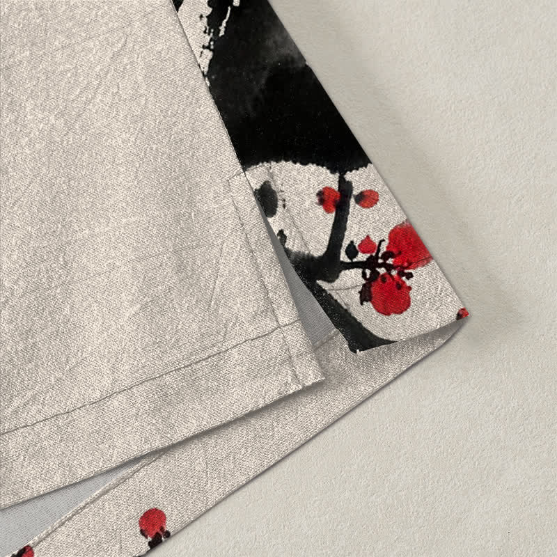 Buddha Stones Kimono de hombre con estampado de flores de ciruelo y frente abierto, color tinta de algodón. - image 4
