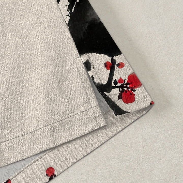Buddha Stones Kimono de hombre con estampado de flores de ciruelo y frente abierto, color tinta de algodón. - image 4