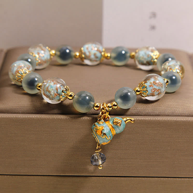Buddha Stones Pulsera con dije de calabaza de cristal Liuli de ágata azul caramelo - image 8