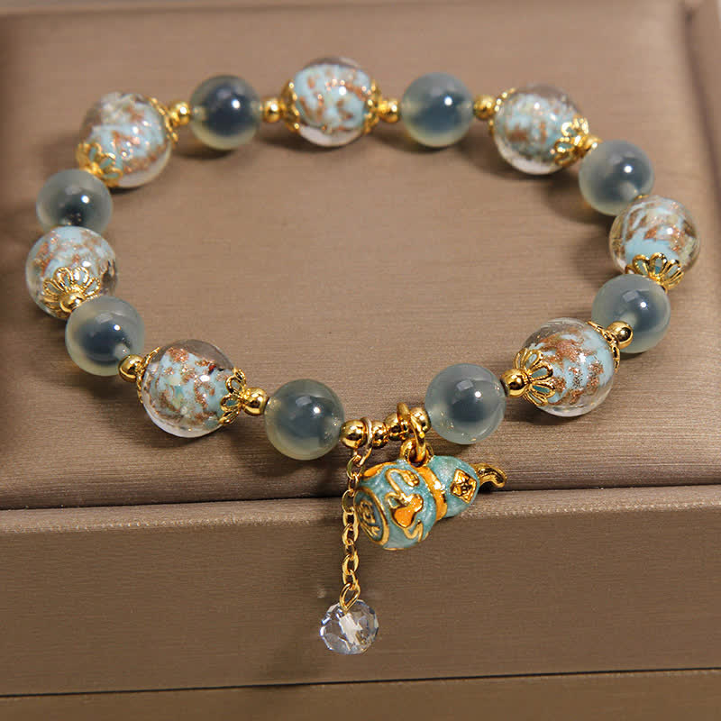 Buddha Stones Pulsera con dije de calabaza de cristal Liuli de ágata azul caramelo - image 4