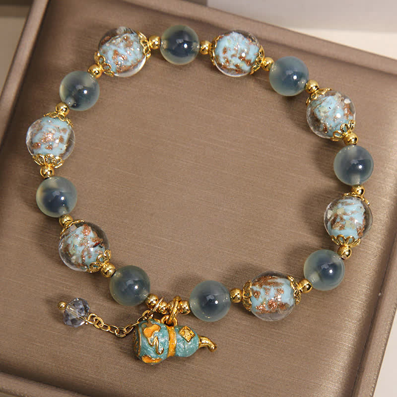 Buddha Stones Pulsera con dije de calabaza de cristal Liuli de ágata azul caramelo - image 3