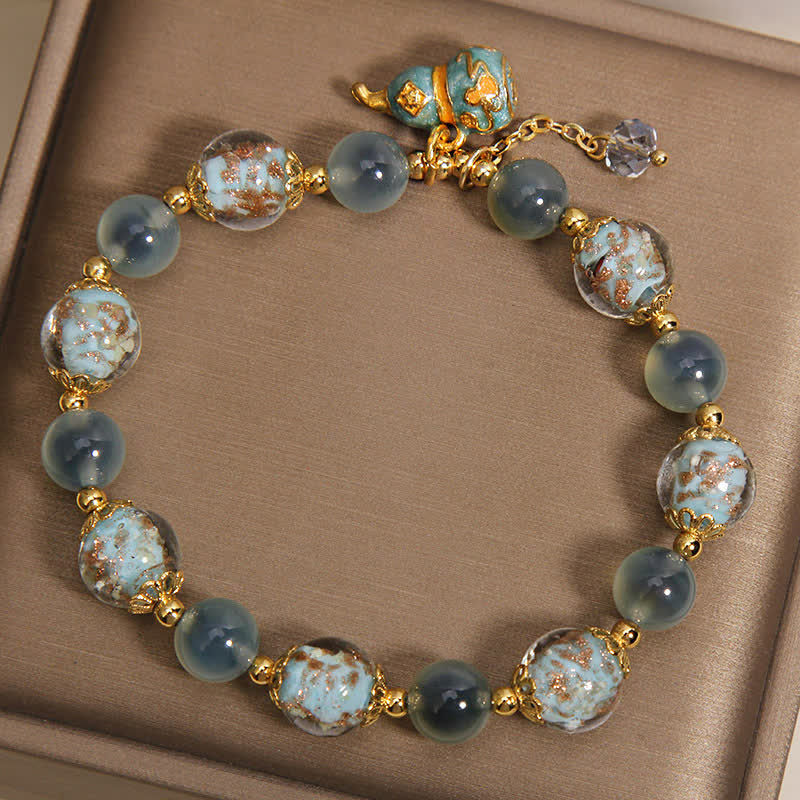 Buddha Stones Pulsera con dije de calabaza de cristal Liuli de ágata azul caramelo - image 2