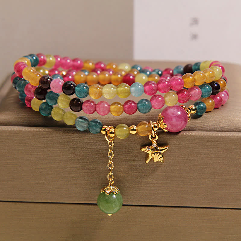 Buddha Stones Pulsera protectora de triple envoltura con dije de estrella de mar de turmalina arcoíris - image 7
