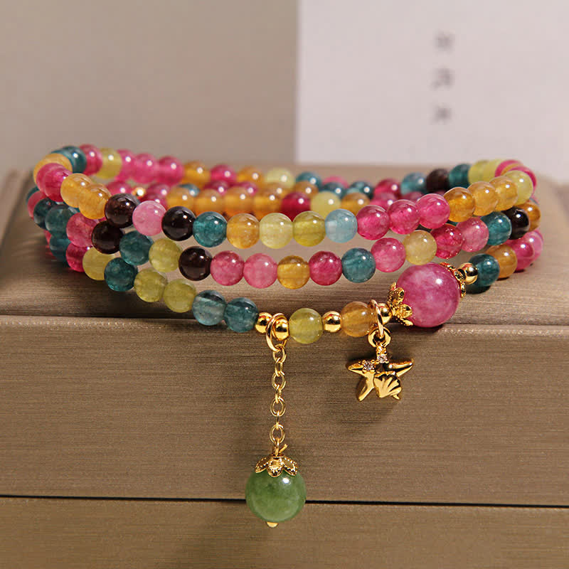 Buddha Stones Pulsera protectora de triple envoltura con dije de estrella de mar de turmalina arcoíris - image 7