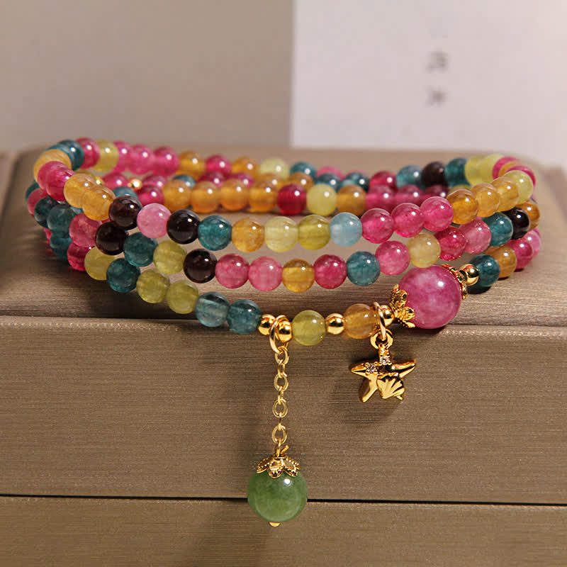 Buddha Stones Pulsera protectora de triple envoltura con dije de estrella de mar de turmalina arcoíris - Turmalina (Protección ♥ Sanación) - image 0