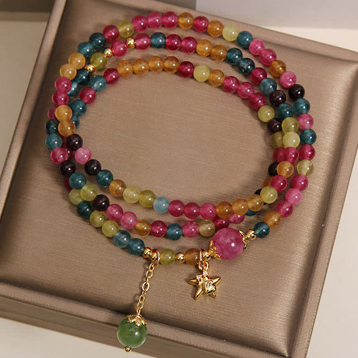 Buddha Stones Pulsera protectora de triple envoltura con dije de estrella de mar de turmalina arcoíris - image 2