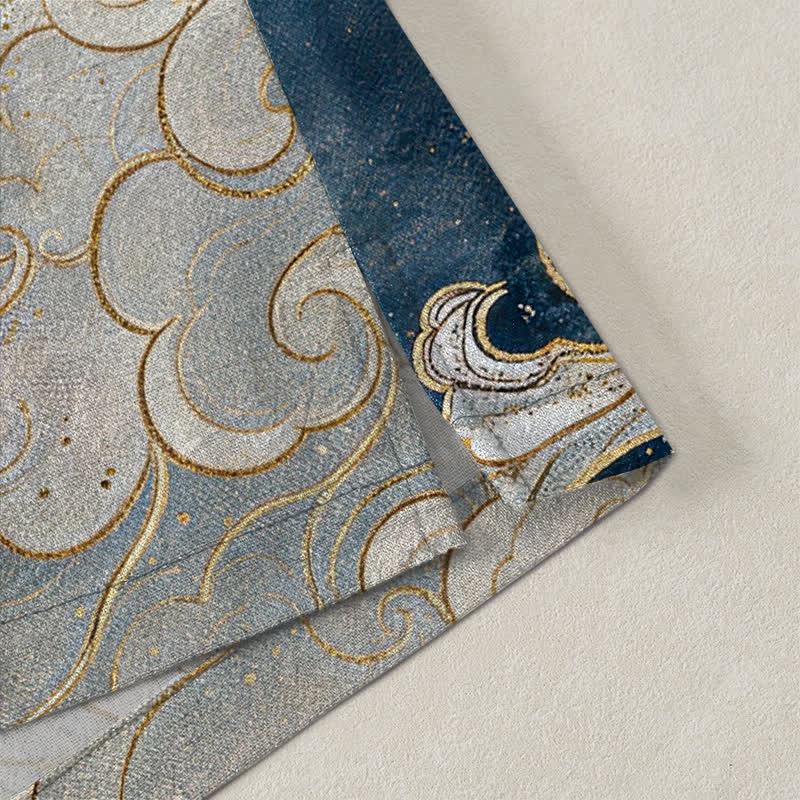 Buddha Stones Kimono de algodón con estampado de dragón celestial y nubes en espiral, abertura frontal para hombre. - image 4