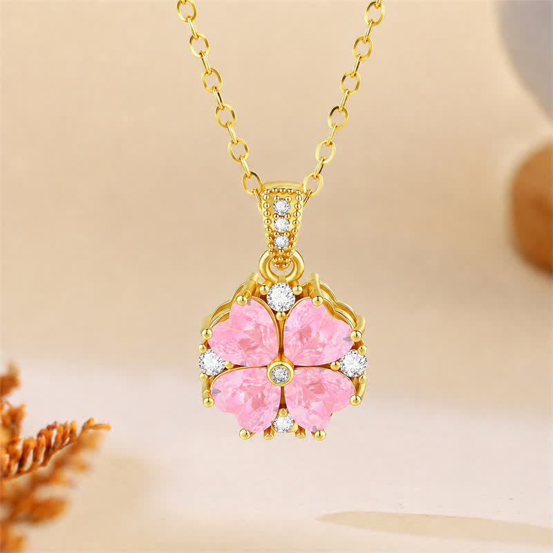 Buddha Stones Collar de conexión armónica con incrustaciones de circonita y trébol rosa cobrizo - Rosa - image 0