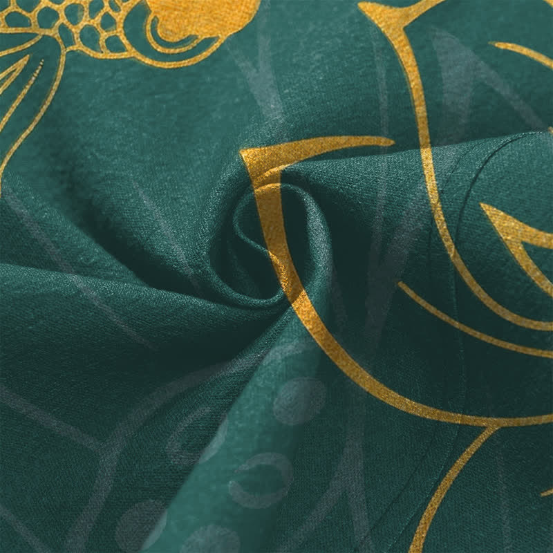 Buddha Stones Kimono de algodón con estampado de loto koi y frente abierto para hombre - image 5