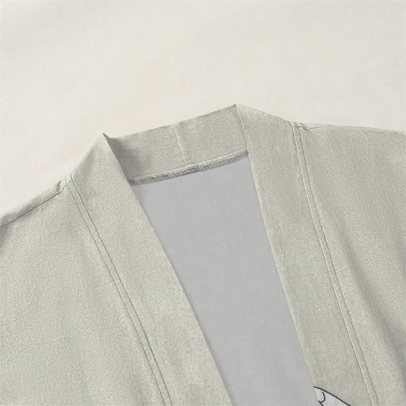 Buddha Stones Kimono de hombre con estampado de gato, sol y media luna, de algodón y frente abierto. - image 3