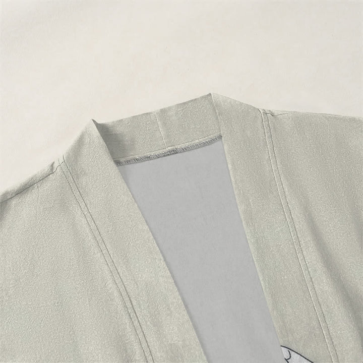 Buddha Stones Kimono de hombre con estampado de gato, sol y media luna, de algodón y frente abierto. - image 3