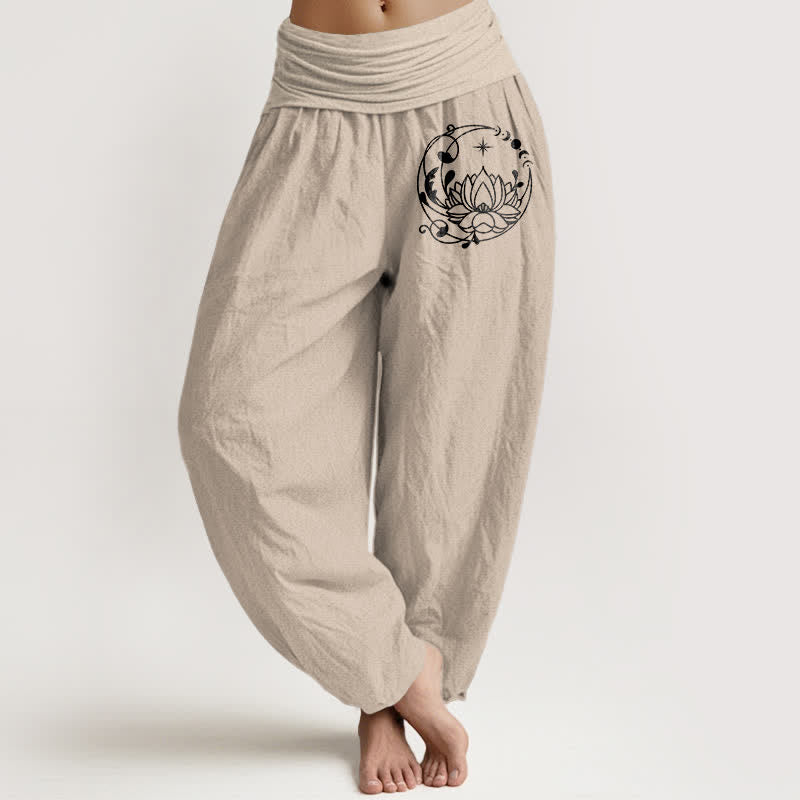 Buddha Stones Pantalones harem de mujer con cintura elástica y estampado de círculos Zen Lotus de algodón puro para mujer - Broncearse - US16，UK/AU20，EU48 (3XL) - image 11
