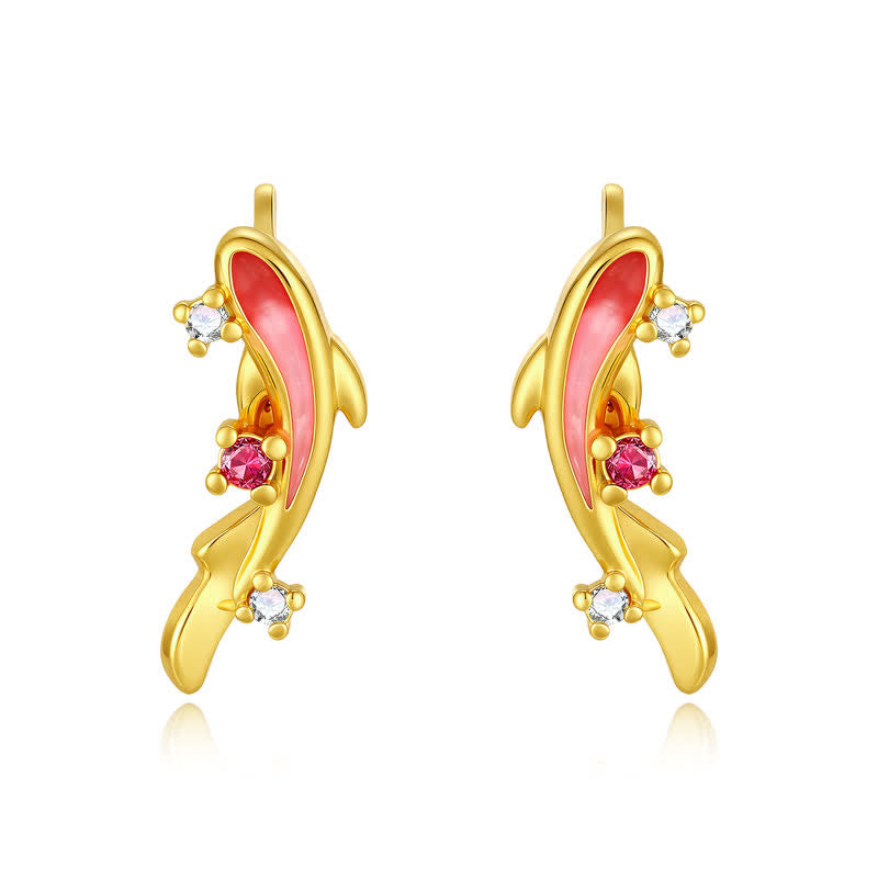 Buddha Stones Pendientes de plata de ley 925 con diseño de pez koi de cobre y éxito. - image 1