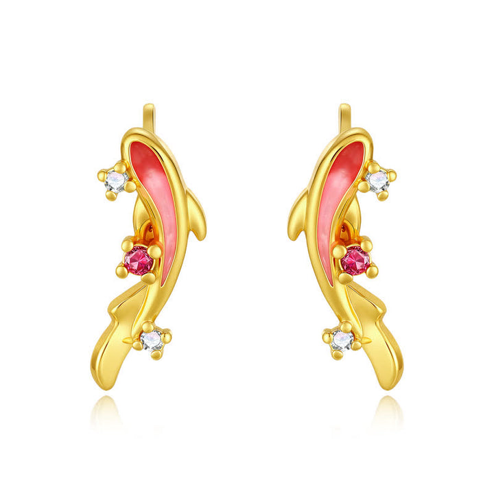 Buddha Stones Pendientes de plata de ley 925 con diseño de pez koi de cobre y éxito. - image 1