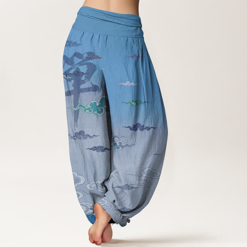 Buddha Stones Pantalones harem de algodón con estampado oriental de nubes Zen y cintura elástica para mujer. - image 7