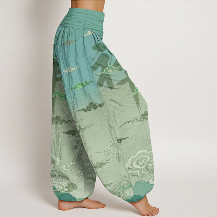 Buddha Stones Pantalones harem de algodón con estampado oriental de nubes Zen y cintura elástica para mujer. - image 9
