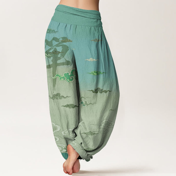 Buddha Stones Pantalones harem de algodón con estampado oriental de nubes Zen y cintura elástica para mujer. - image 10