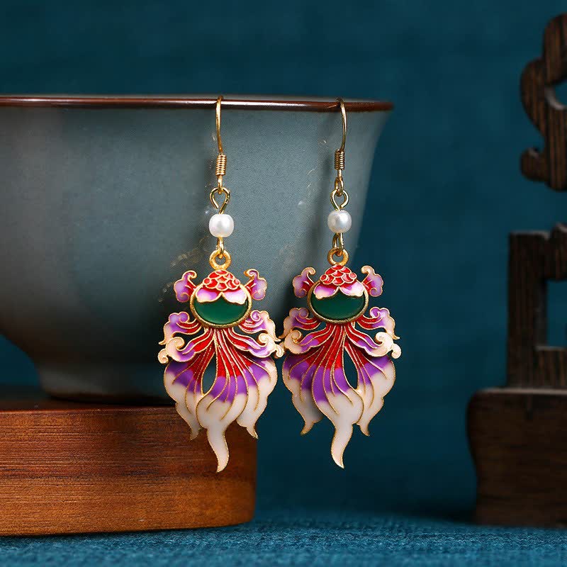 Buddha Stones Pendientes colgantes retro de cobre con forma de pez koi que simbolizan la riqueza. - Peces koi - Postes de plata de ley 925 - image 0