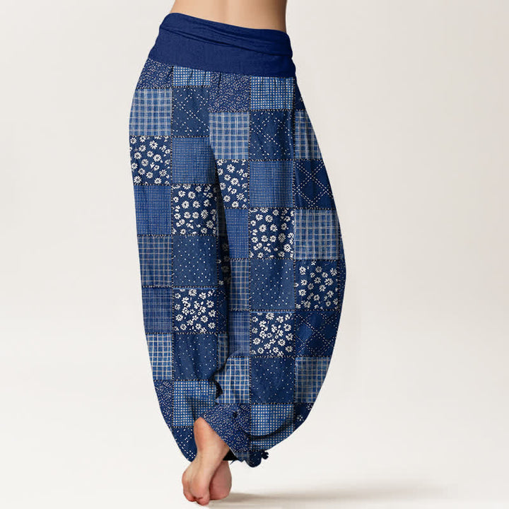Buddha Stones Pantalones harem de algodón con estampado floral estilo patchwork vintage para mujer con cintura elástica. - image 2