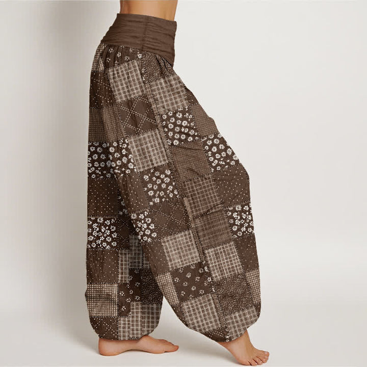 Buddha Stones Pantalones harem de algodón con estampado floral estilo patchwork vintage para mujer con cintura elástica. - image 9