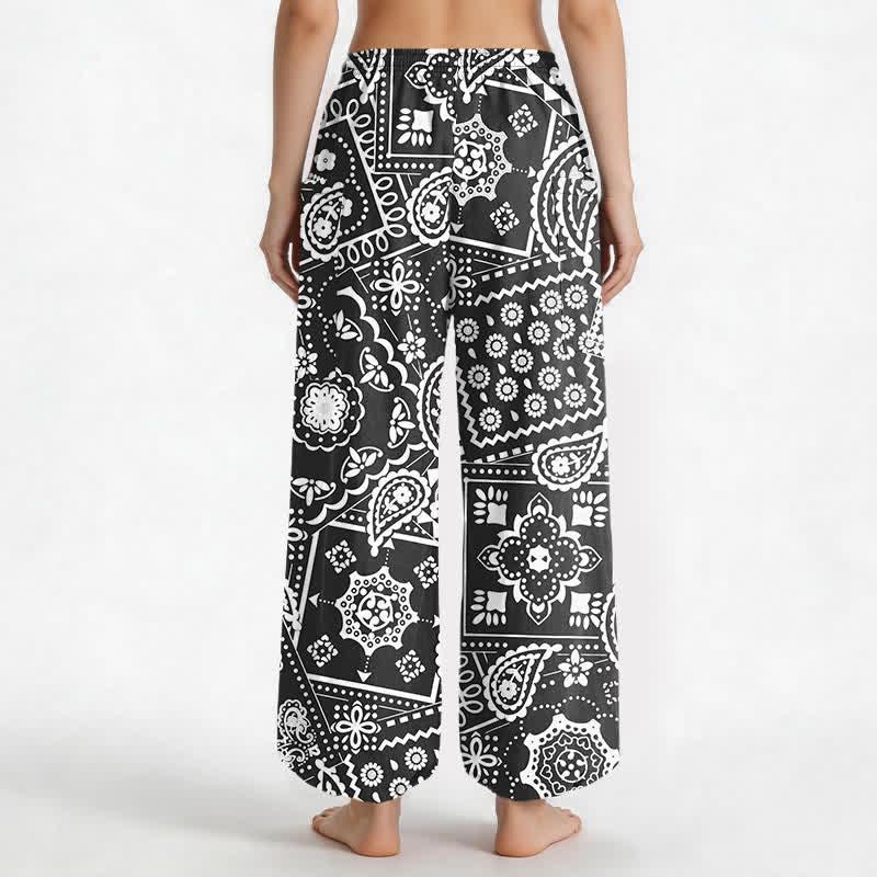 Buddha Stones Pantalones harem de algodón con estampado bohemio de cachemir y bandana para mujer, cintura elástica y bolsillos laterales. - image 2