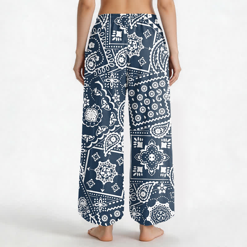 Buddha Stones Pantalones harem de algodón con estampado bohemio de cachemir y bandana para mujer, cintura elástica y bolsillos laterales. - image 9