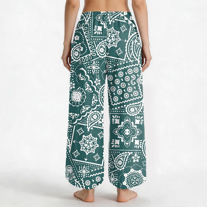 Buddha Stones Pantalones harem de algodón con estampado bohemio de cachemir y bandana para mujer, cintura elástica y bolsillos laterales. - image 12