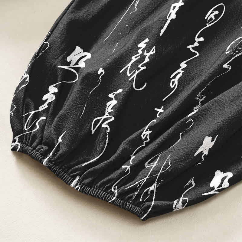 Buddha Stones Pantalones harem de algodón con estampado de caligrafía zen para mujer, cintura elástica y bolsillos laterales. - image 6