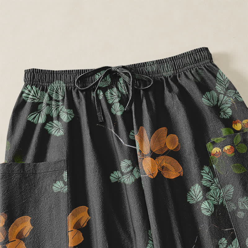 Buddha Stones Pantalones harem de algodón con estampado floral botánico bohemio para mujer, cintura elástica y bolsillos laterales. - image 5