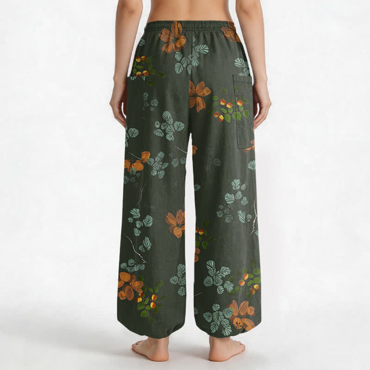 Buddha Stones Pantalones harem de algodón con estampado floral botánico bohemio para mujer, cintura elástica y bolsillos laterales. - image 9