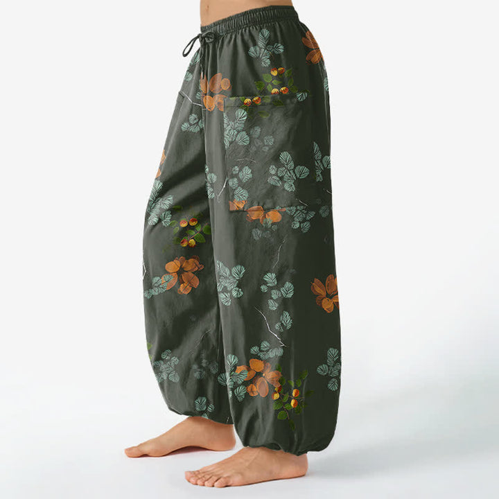 Buddha Stones Pantalones harem de algodón con estampado floral botánico bohemio para mujer, cintura elástica y bolsillos laterales. - image 8