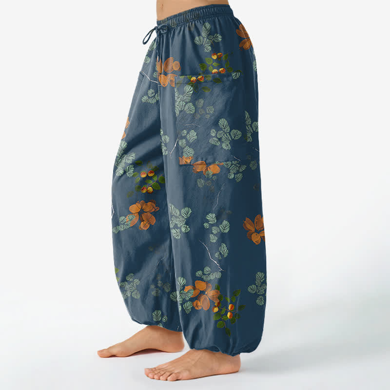 Buddha Stones Pantalones harem de algodón con estampado floral botánico bohemio para mujer, cintura elástica y bolsillos laterales. - image 11
