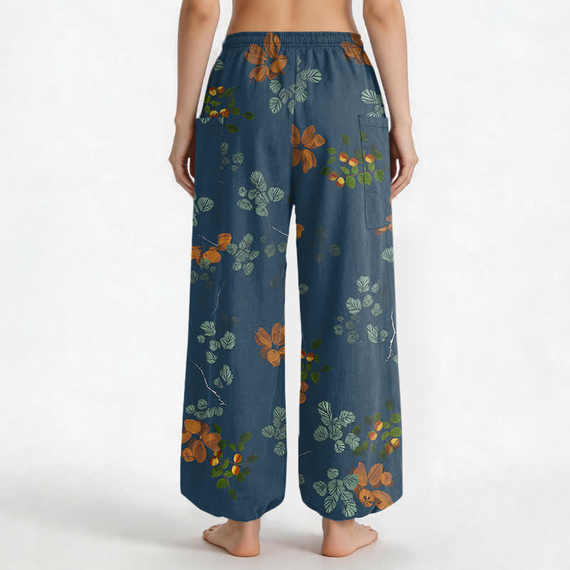 Buddha Stones Pantalones harem de algodón con estampado floral botánico bohemio para mujer, cintura elástica y bolsillos laterales. - image 12