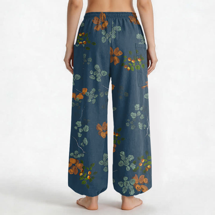 Buddha Stones Pantalones harem de algodón con estampado floral botánico bohemio para mujer, cintura elástica y bolsillos laterales. - image 12