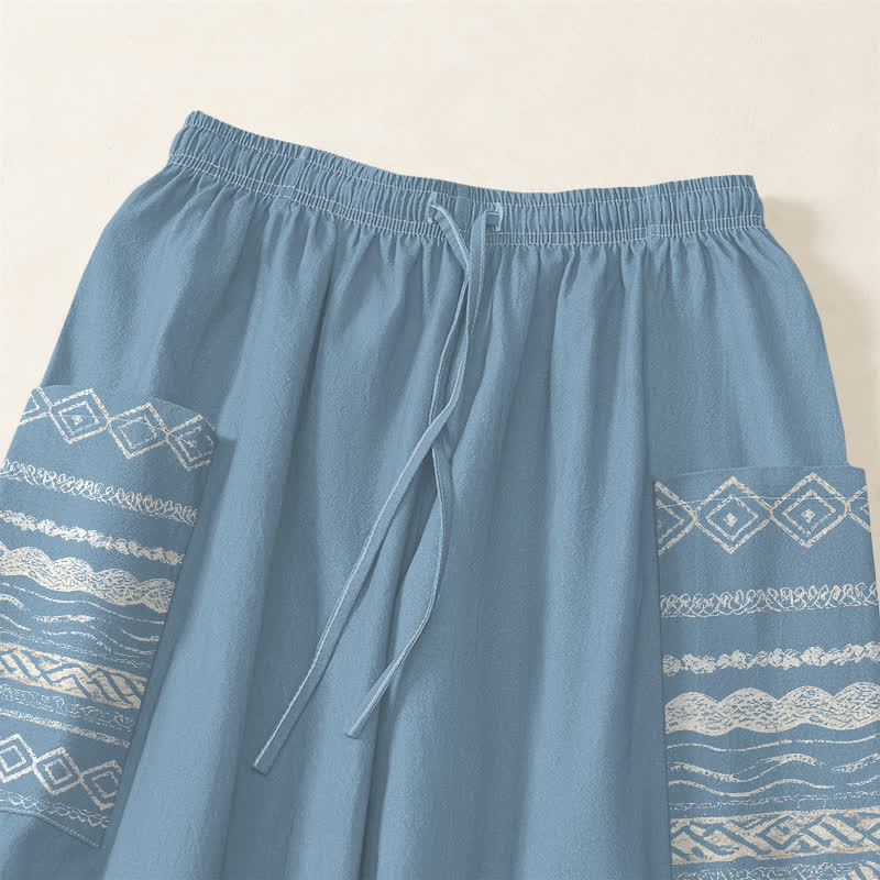 Buddha Stones Pantalones harem de algodón con estampado de ondas de loto y cintura elástica para mujer, con bolsillos laterales. - image 5