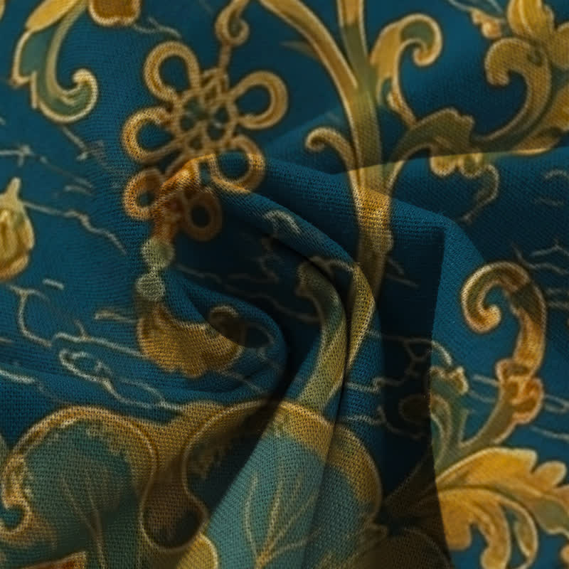 Buddha Stones Pantalones de mujer de algodón y lino con estampado floral de loto vintage, cintura elástica y pernera ancha con bolsillos. - image 3
