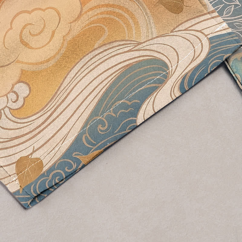 Buddha Stones Pantalones de mujer de algodón puro con estampado degradado de nube de loto y cintura elástica con bolsillos. - image 1