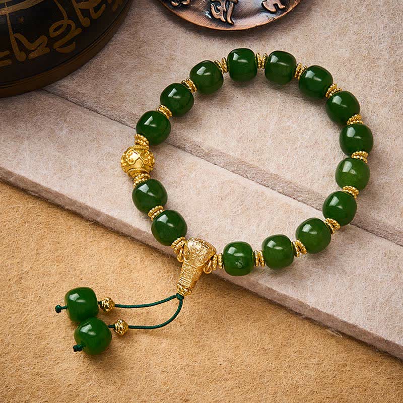 Buddha Stones Pulsera Cyan Jade Harmony con detalles dorados - Jade cian de 9*10 mm - image 0
