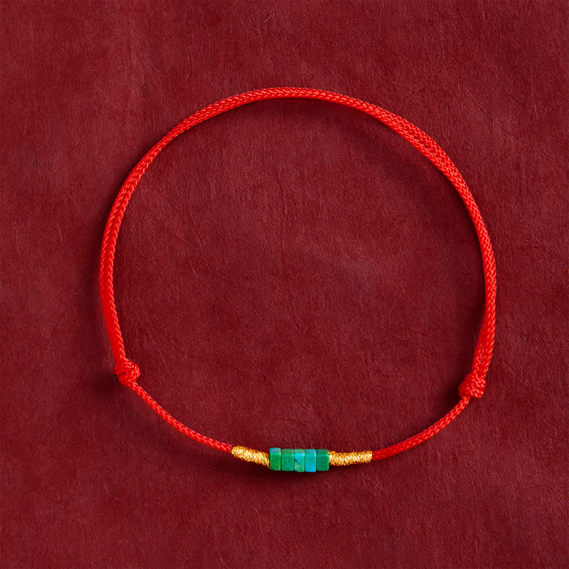 Buddha Stones Pulsera de cuerda roja con cuentas cuadradas de turquesa ultrafinas para protección - image 1