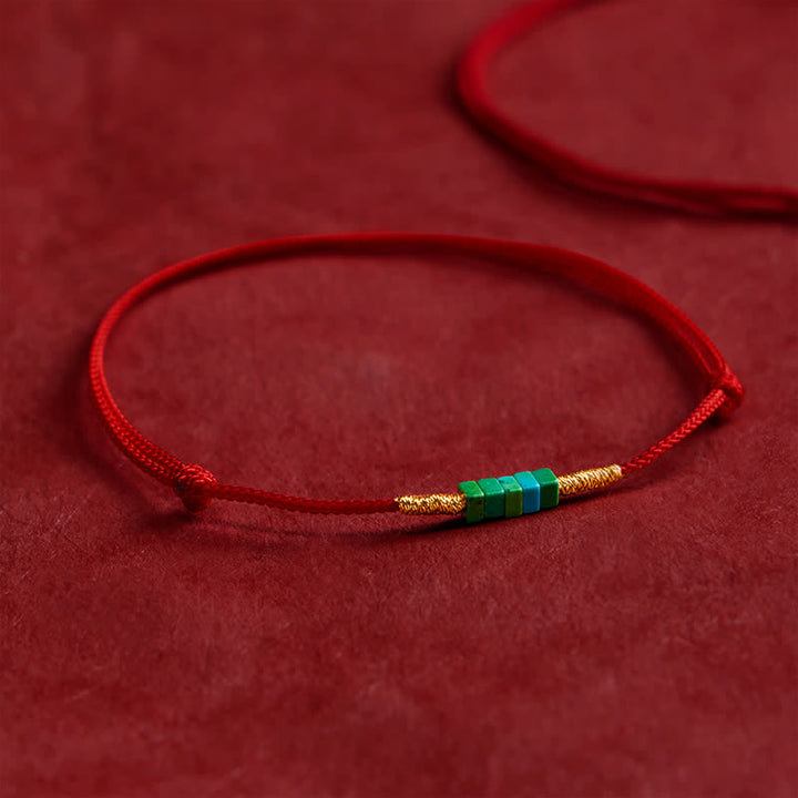 Buddha Stones Pulsera de cuerda roja con cuentas cuadradas de turquesa ultrafinas para protección - image 2