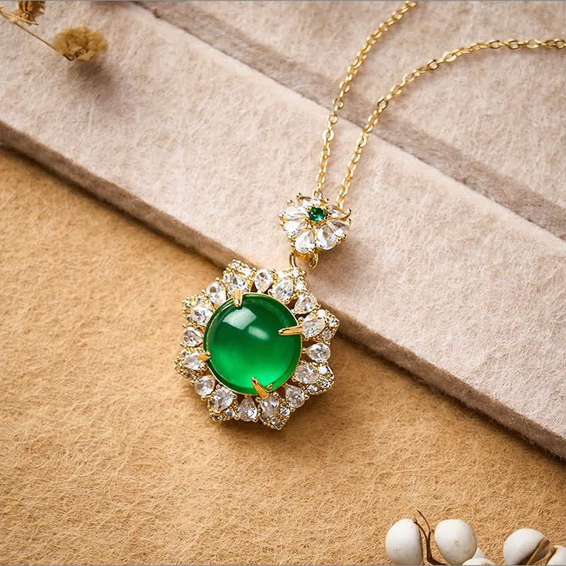 Buddha Stones Collar con colgante redondo de jade verde que simboliza la abundancia. - image 2