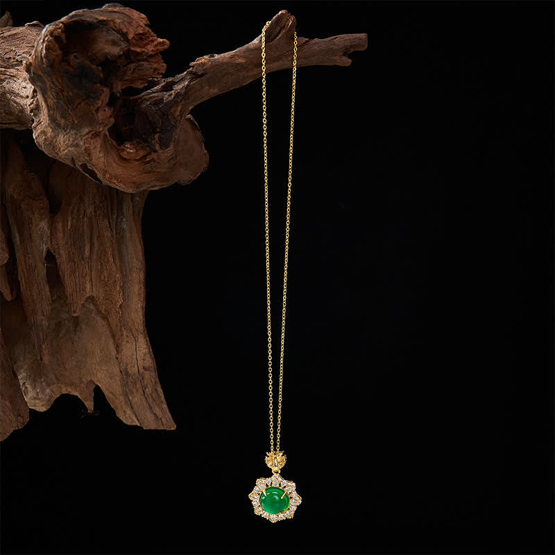 Buddha Stones Collar con colgante redondo de jade verde que simboliza la abundancia. - image 4
