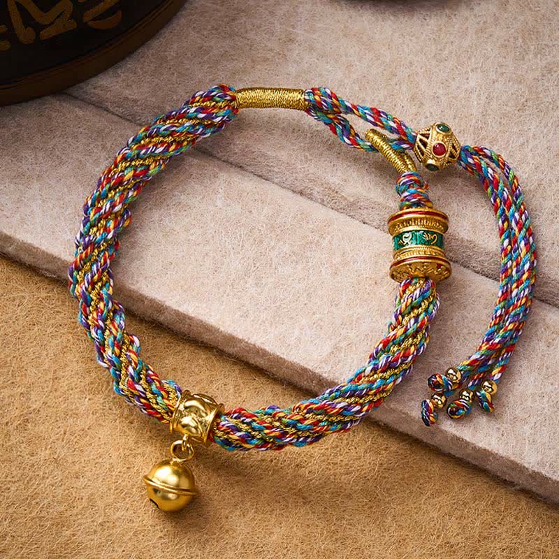 Buddha Stones Pulsera tibetana con dije de campana de fuerza Om Mani Padme Hum, multicolor - Multicolor (circunferencia de la muñeca: 15-17 cm) - image 0