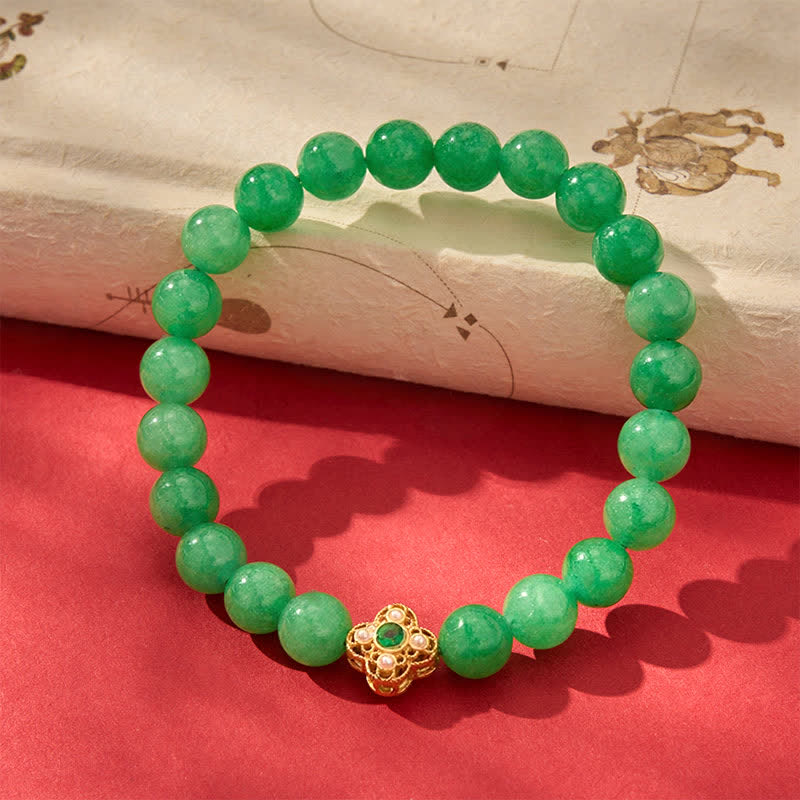 Buddha Stones Pulsera de cuentas de jade y cuarcita natural con forma de flor de la paz - image 1