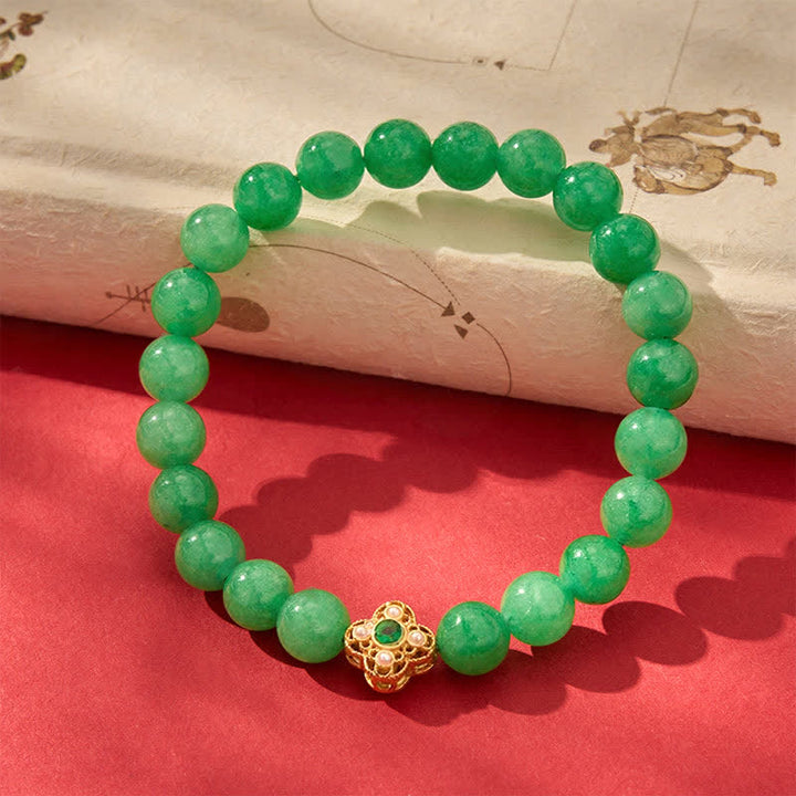 Buddha Stones Pulsera de cuentas de jade y cuarcita natural con forma de flor de la paz - image 1
