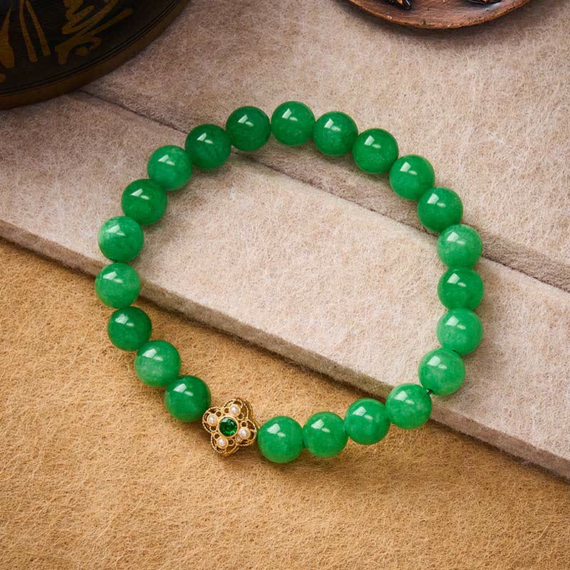 Buddha Stones Pulsera de cuentas de jade y cuarcita natural con forma de flor de la paz - Jade de cuarcita (circunferencia de la muñeca: 15-16 cm) - image 0