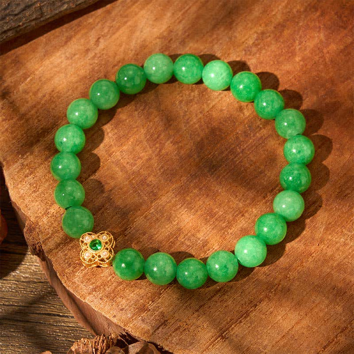 Buddha Stones Pulsera de cuentas de jade y cuarcita natural con forma de flor de la paz - image 2