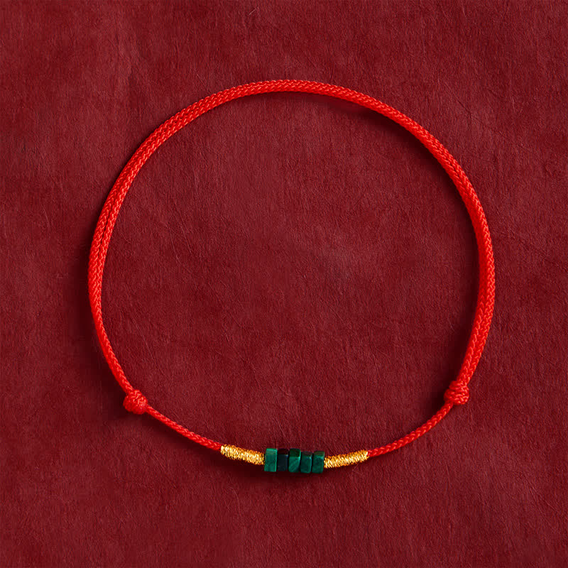 Buddha Stones Pulsera de cuerda roja trenzada con cuentas de malaquita natural ultrafinas para la protección de la suerte. - image 1